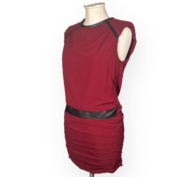 IRO PARIS Silk Blend Setani Mini Dress Sheath Ruched Burgundy Career Cocktail M - Picture 5 of 12
